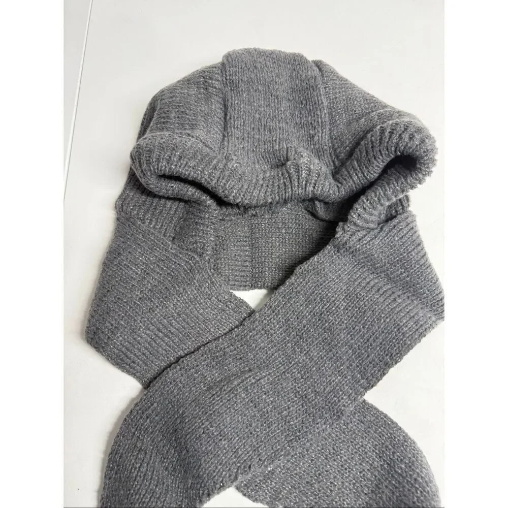Knitted Winter Balaclava Thickened One-Piece Scarf Cap Hooded Y2K One Size Gray